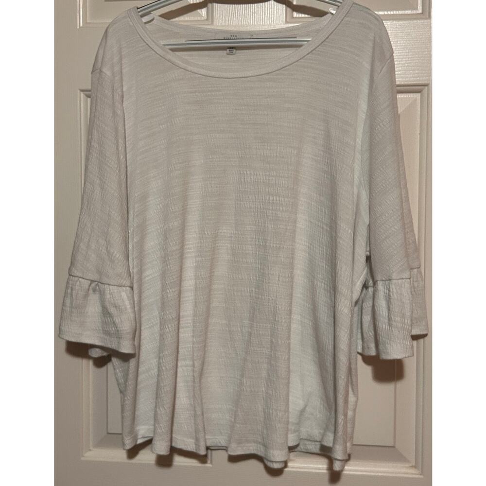 New Directions‎ Curvy Women's White Textured Long Bell Sleeve Blouse Size 3X